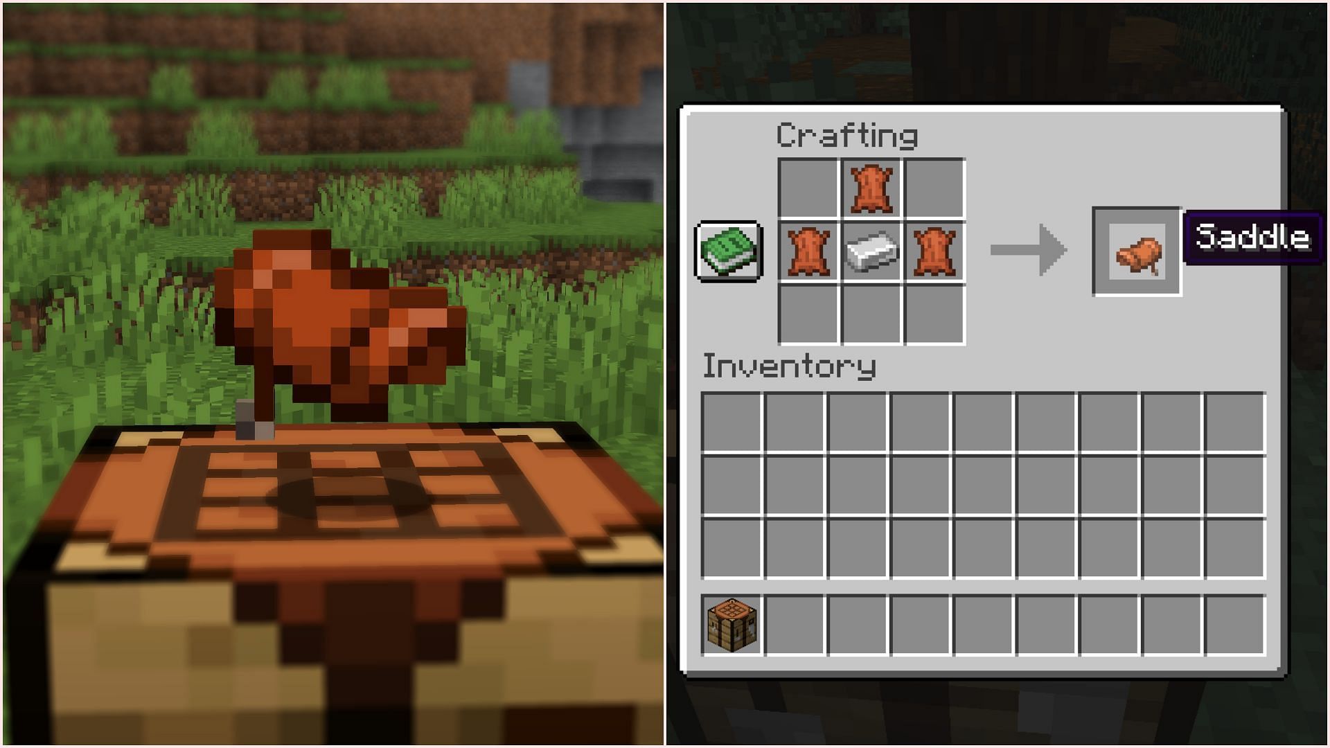 Saddles are now craftable (Image via Sportskeeda Gaming || Mojang Studios)